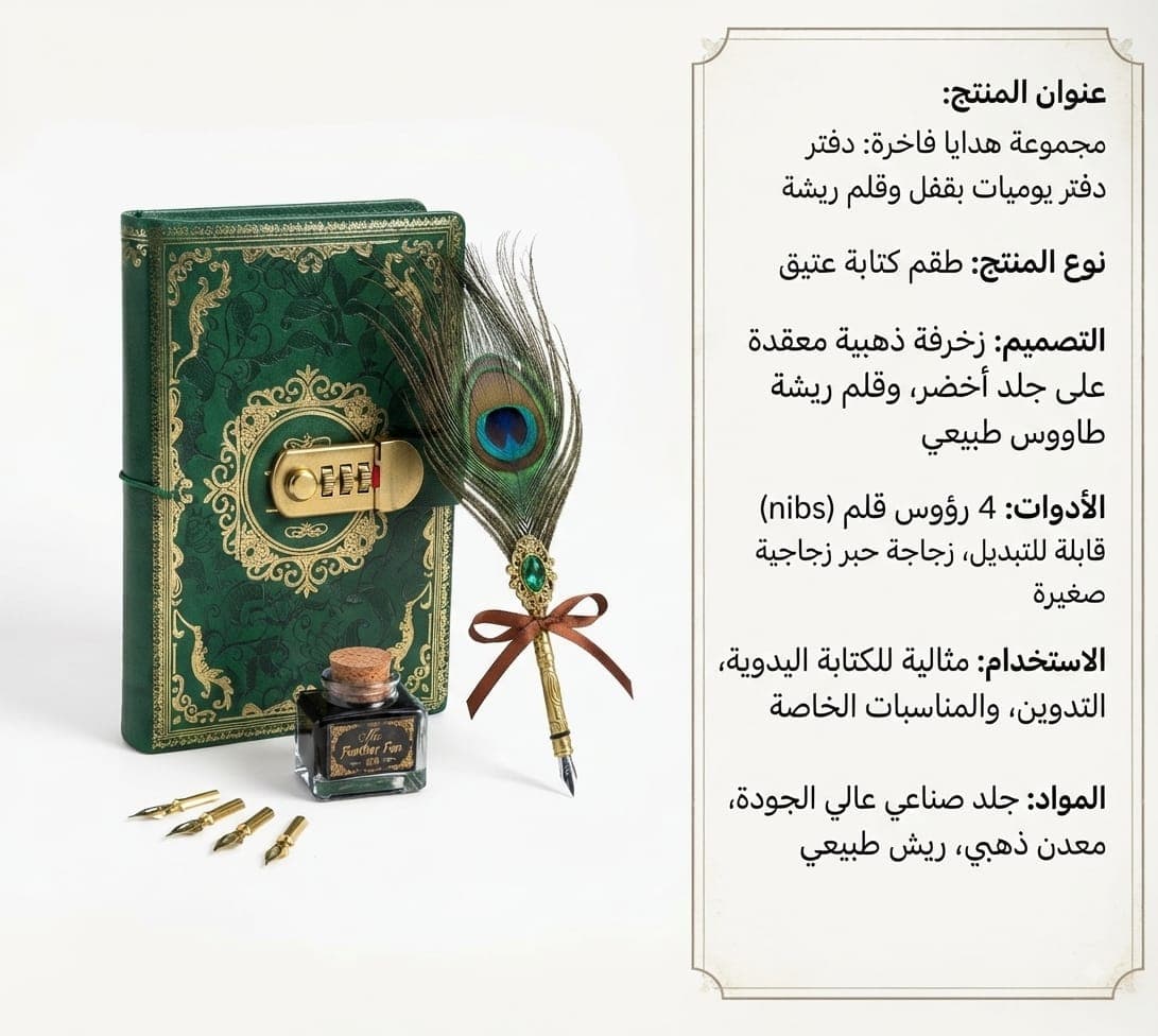 طقم هدية قلم ريشة + نوتة فاخرة (تصميم أحجار) - 1