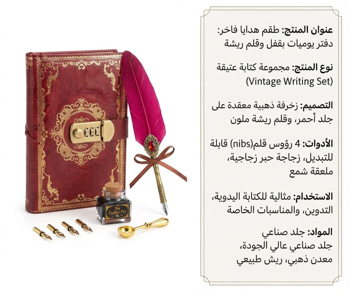 طقم هدية قلم ريشة + نوتة منقّطة - 1